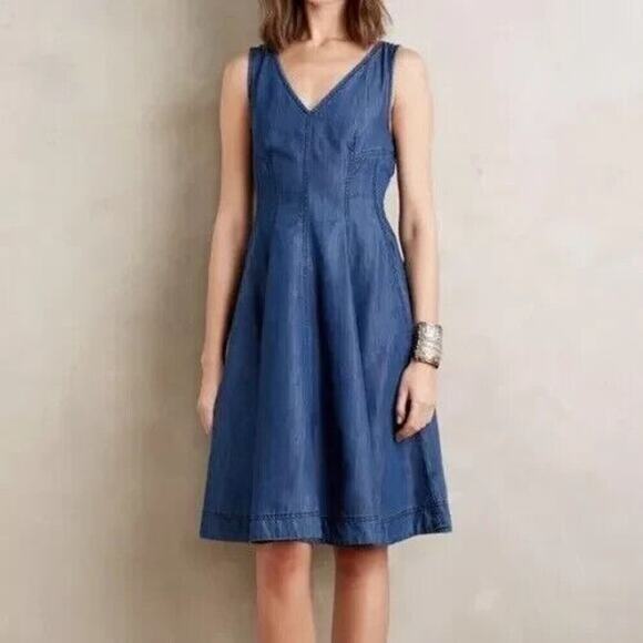 Anthropologie Dresses & Skirts - Anthropologie Holding Horses Women Denim Blue Dress Sleeveless Fit/Flair Size 2
